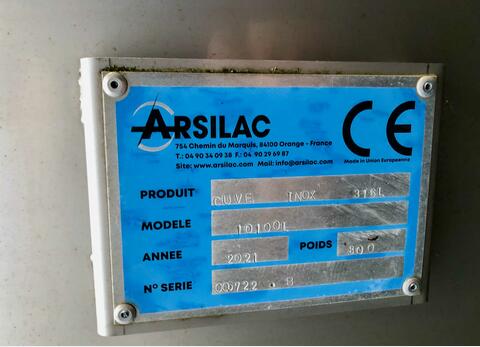 Cuve inox 316L - Fond conique 101 HL (10100 litres) ARSILAC