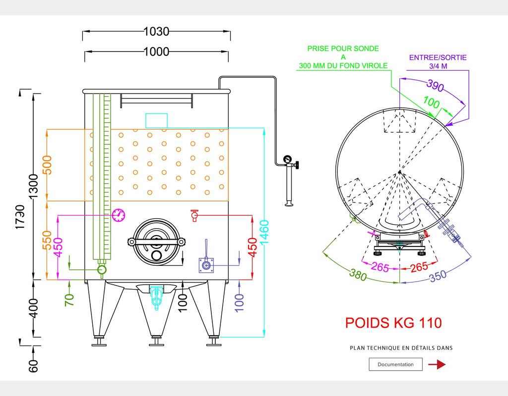 316L stainless steel tank - Honeycomb circuit - Domed bottom - Floating top