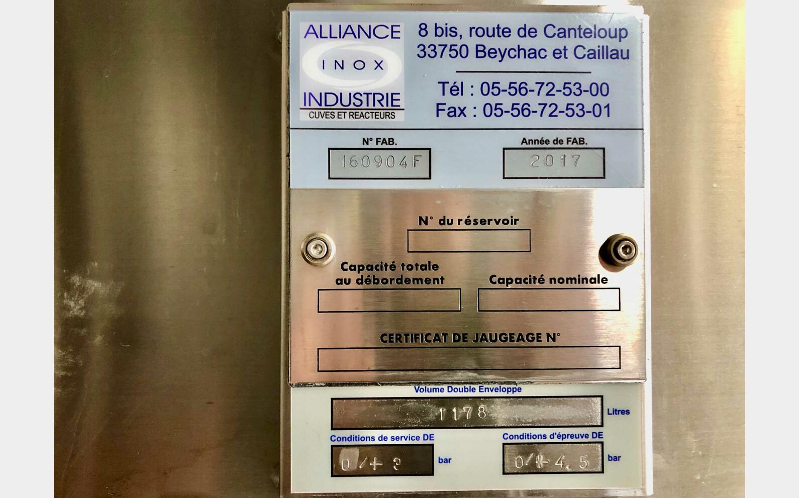 Cuve inox 304L - Thermor&eacute;gul&eacute;e 120 HL (12 000 Litres) ALLIANCE INOX