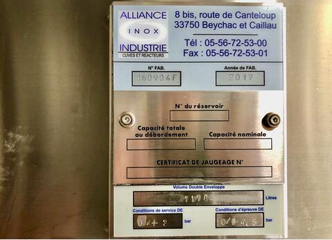 304L ss tank - Temperature-controlled 120 HL (12,000 Litres) ALLIANCE INOX