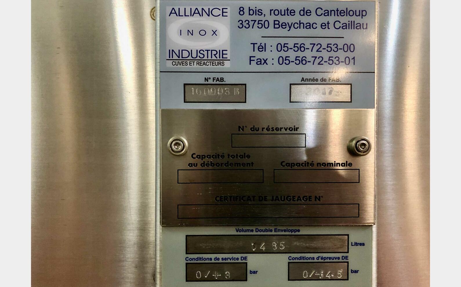 Cuve inox 304L - Thermor&eacute;gul&eacute;e 190 HL (19 000 Litres) ALLIANCE INOX