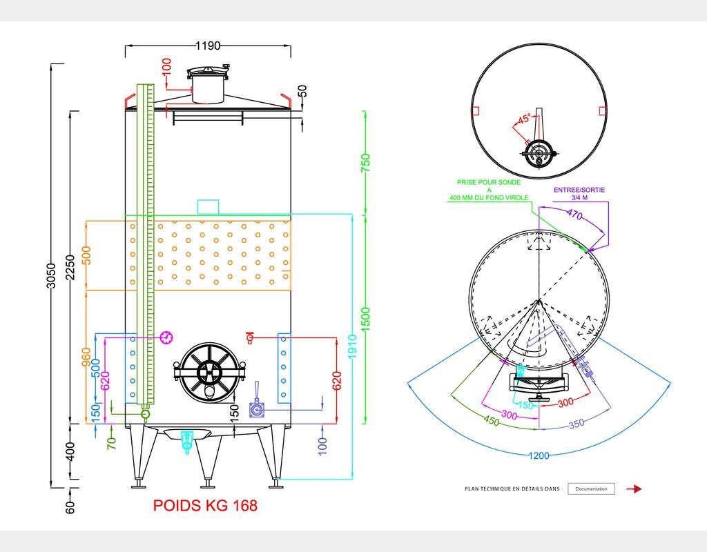 316L stainless steel tank - Honeycomb circuit - Curved bottom on closed feet