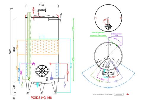 316L stainless steel tank - Honeycomb circuit - Curved bottom on closed feet