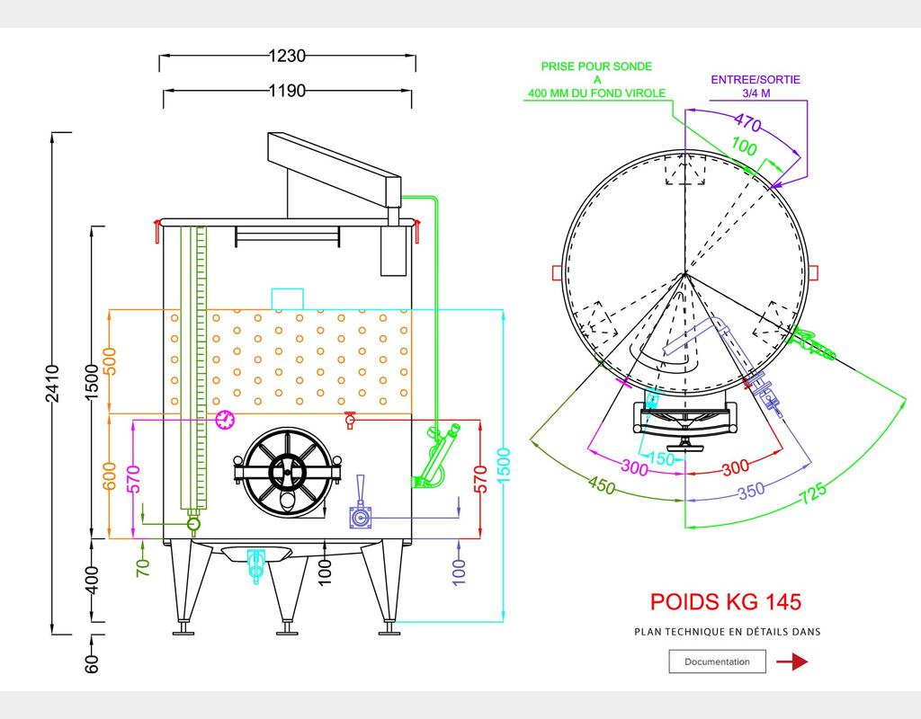 316L stainless steel tank - Honeycomb circuit - Domed bottom - Floating top