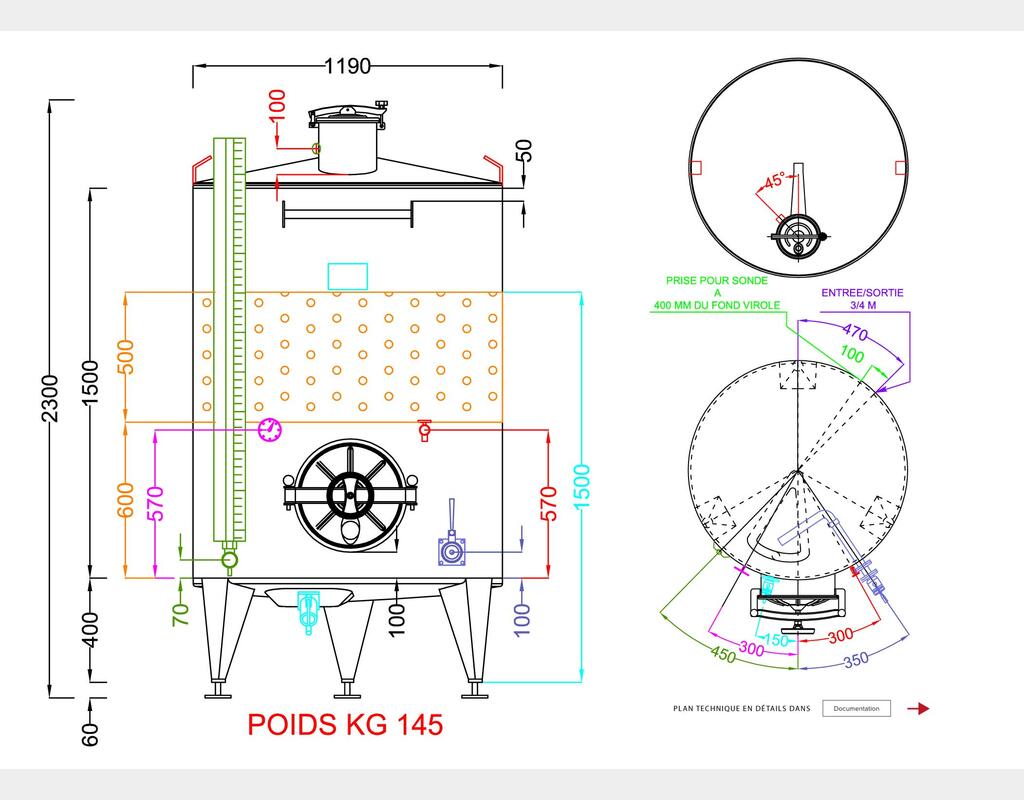 316L stainless steel tank - Honeycomb circuit - Curved bottom on closed feet