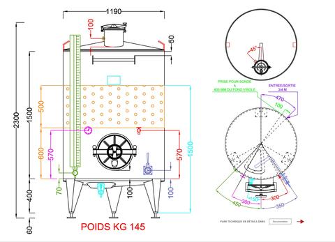 316L stainless steel tank - Honeycomb circuit - Curved bottom on closed feet