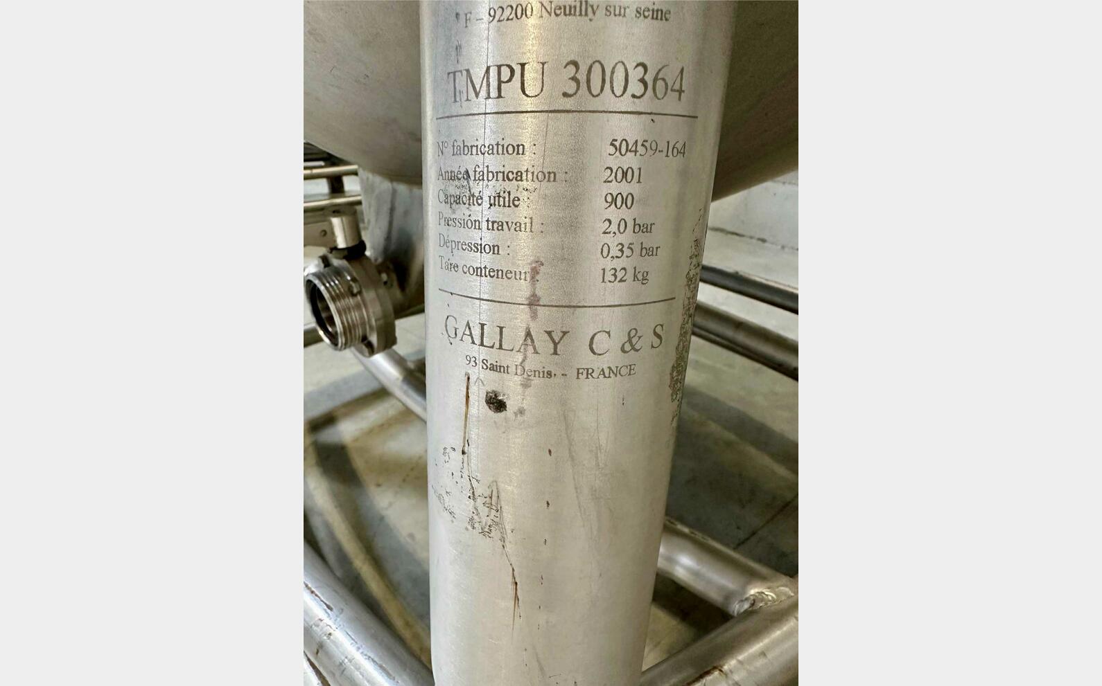 Conteneur inox 304L 9 HL (900 litres) GALLAY