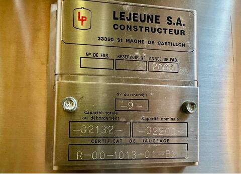 Cuve inox 304 - Ferm&eacute;e 322 HL (32 200 litres) LEJEUNE