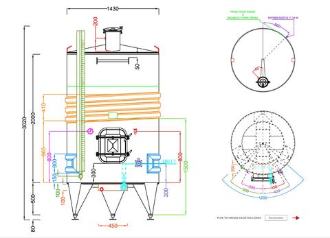 316L stainless steel tank - Coil circuit - Flat sloping bottom - Closed