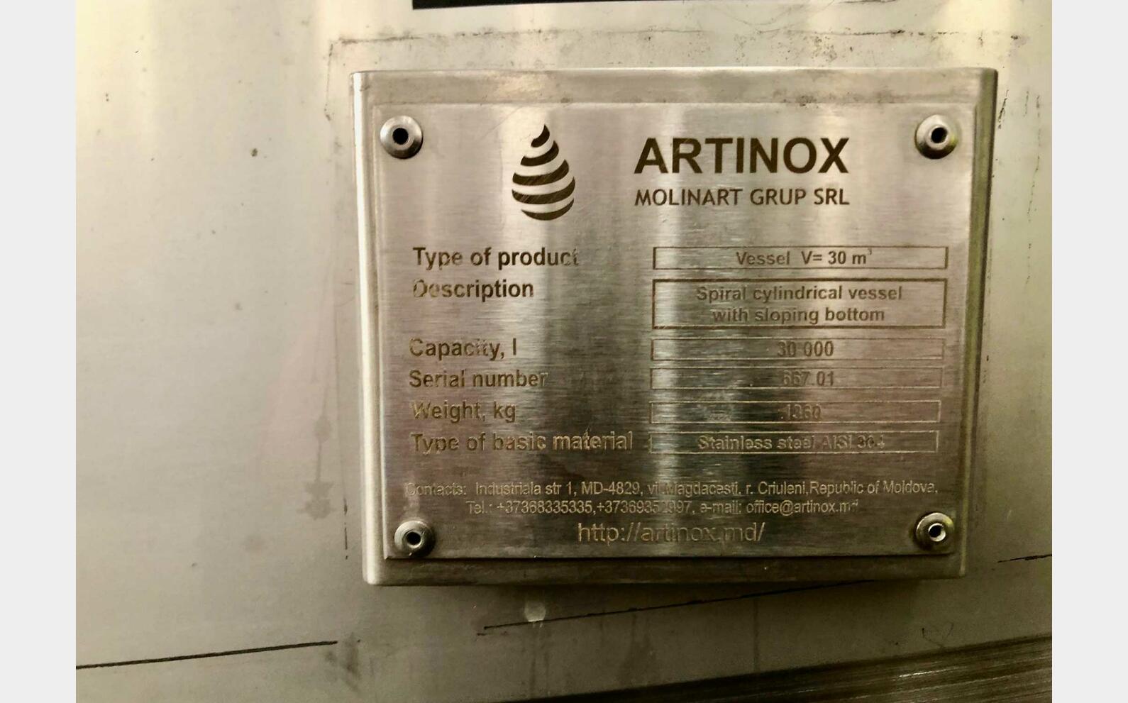  304 ss tank - Agitator 300 HL (30,000 litres) ARTINOX