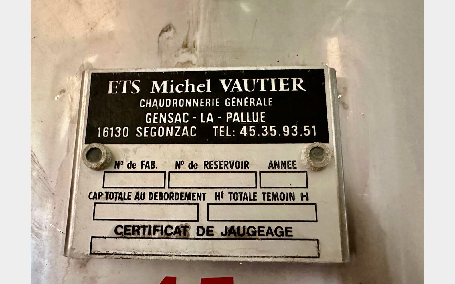 304 ss tank - Closed 620 HL (62 000 litres) VAUTIER