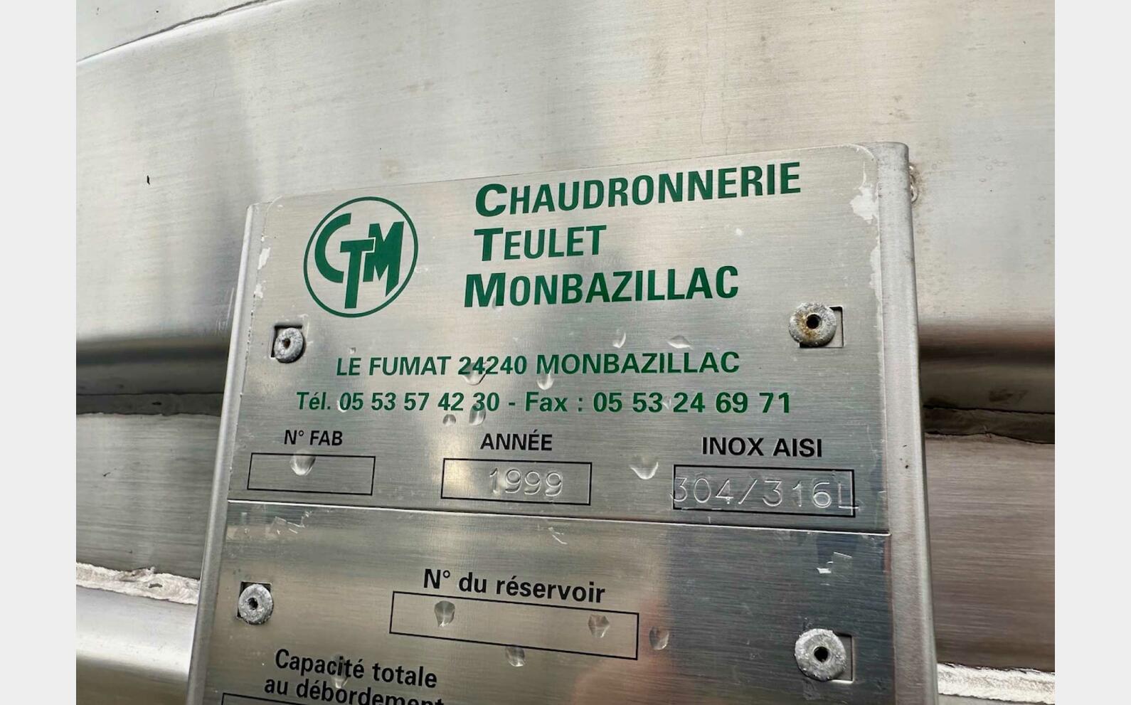 Cuve inox 304 - Circuit serpentin 48 HL (4 800 litres) CTM