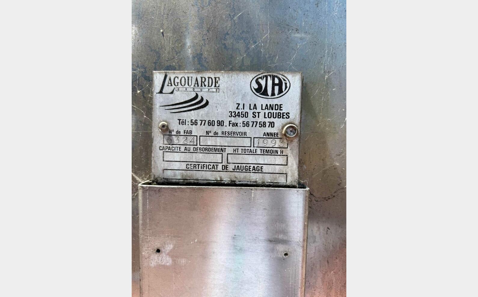 Cuve inox - Bouchonn&eacute;e - Fond plat 801 HL (80 100 litres) LAGOUARDE