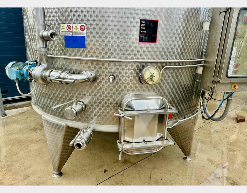 Cuve inox thermorégulée - Autovidante - Fond conique sur pieds