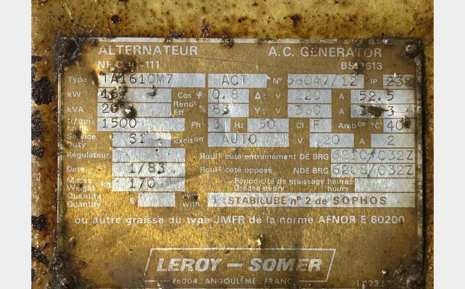 Power take-off generator LEROY SOMER