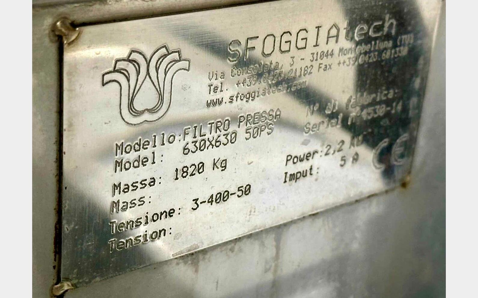 Filter press 630 x 630 - 50PS SFOGGIATECH