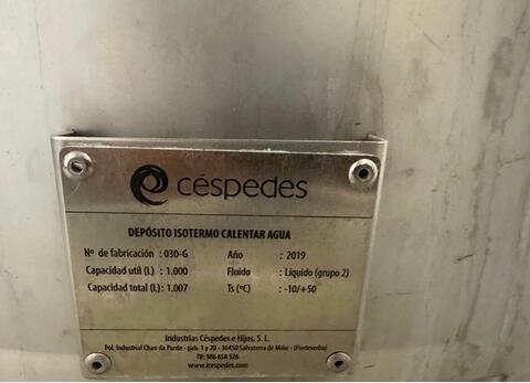 Cuve inox 304 isol&eacute;e et thermor&eacute;gul&eacute;e 10 HL (1 000 litres) CESPEDES