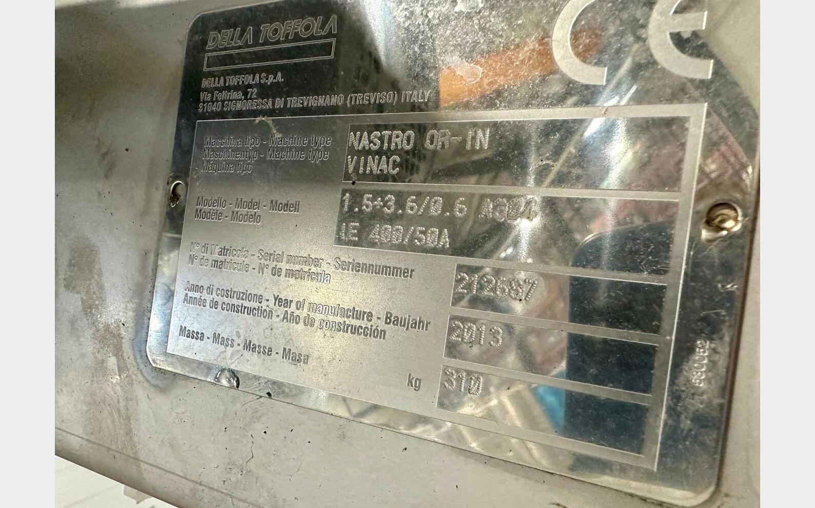 Convoyeur inox 304 inclin&eacute; DELLA TOFFOLA