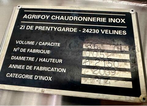 304 stainless steel tank with temperature-controlled floating lid 86 HL (8,600 litres) AGRIFOY