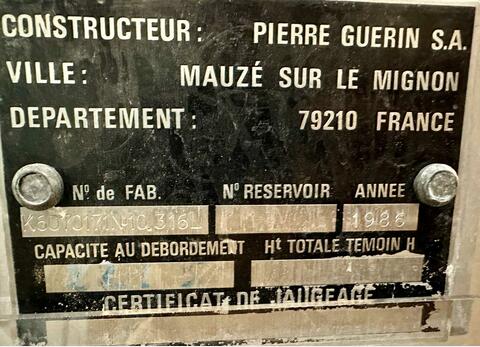 Cuve inox 316 thermor&eacute;gul&eacute; 220 HL (22 200 litres) PIERRE GUERIN