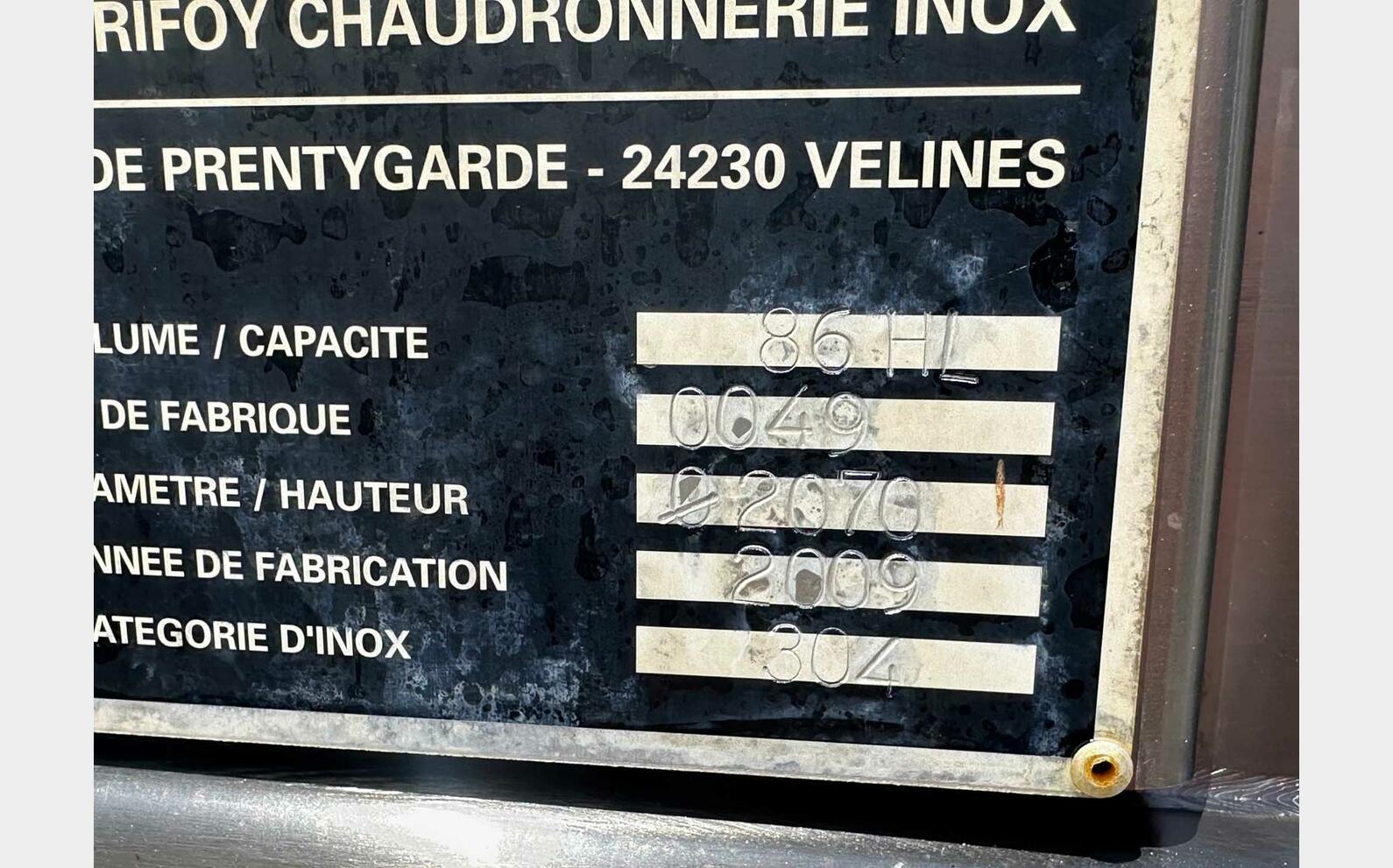 Cuve inox 304 thermor&eacute;gul&eacute;e 86 HL (8 600 litres) AGRIFOY