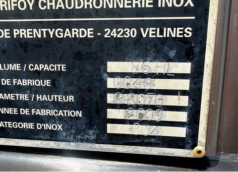 Cuve inox 304 thermor&eacute;gul&eacute;e 86 HL (8 600 litres) AGRIFOY