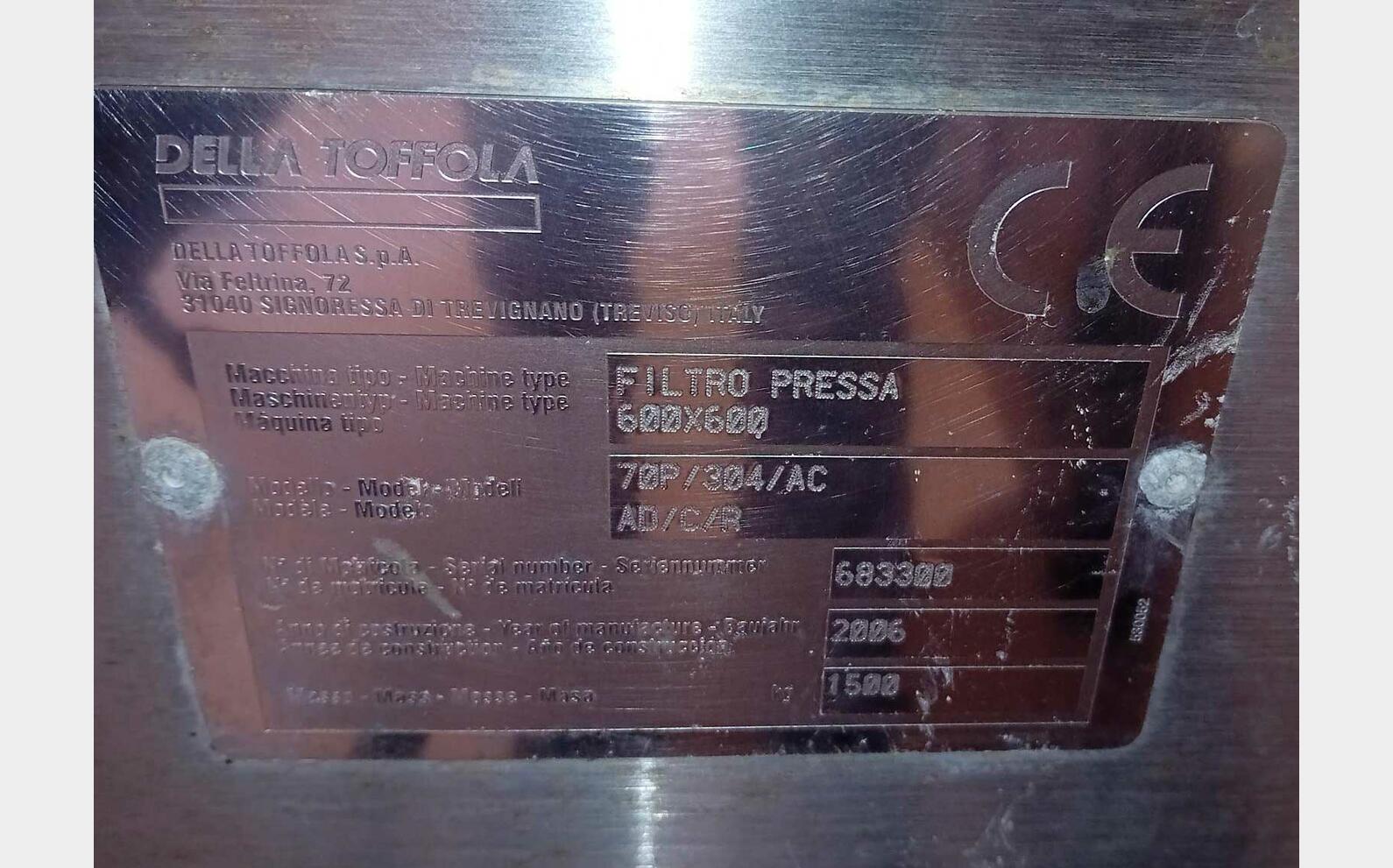 Filtre presse - 600 X 600 - 60 plaques 26m2 DELLA TOFFOLA