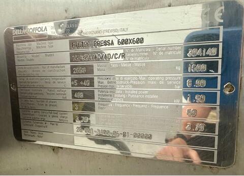 Filtre presse - 600 X 600 - 60 plaques 26m2 DELLA TOFFOLA