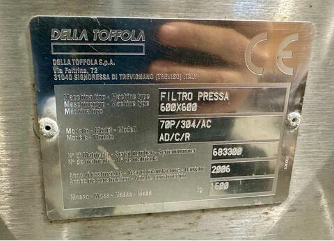 Filtre presse - 600 X 600 - 70 plaques 26m2 DELLA TOFFOLA