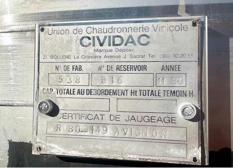 Cuve inox 304 fond conique sur pieds 283 HL (28 300 litres)