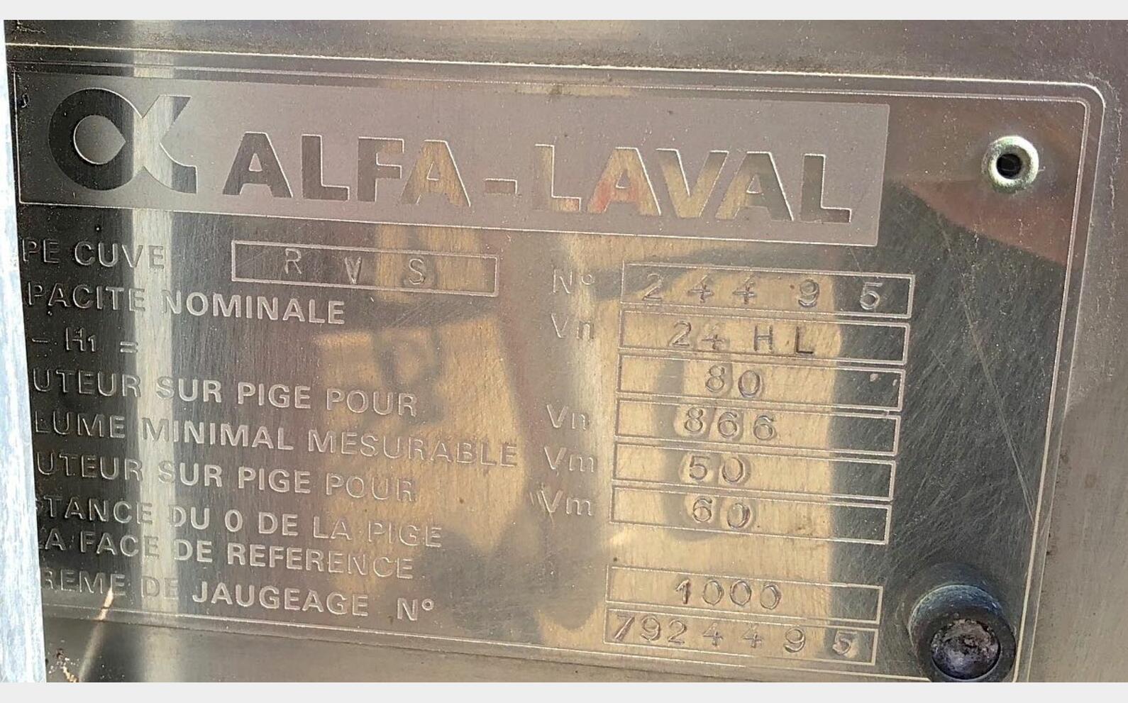 Tank &agrave; lait inox PU0118 Type : RVS - ALPHA LAVAL