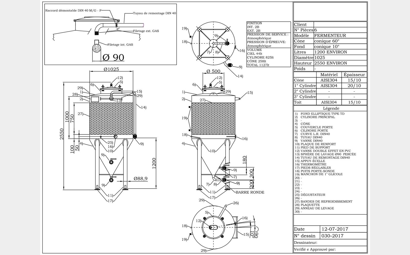 Cuve ferm&eacute;e sur pieds cylindro conique MATERIEL NEUF