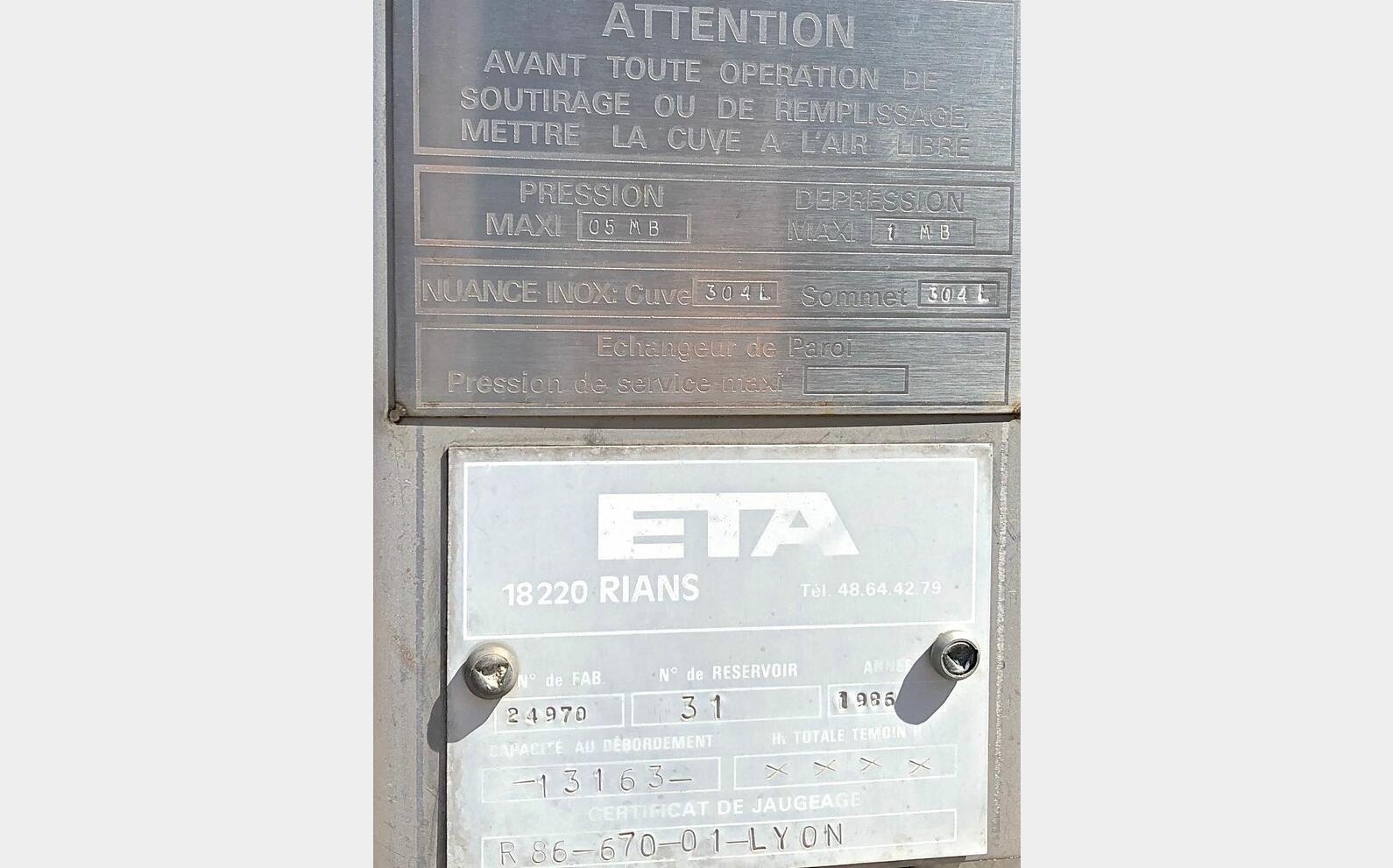 Cuve Inox ETA N31 ETA