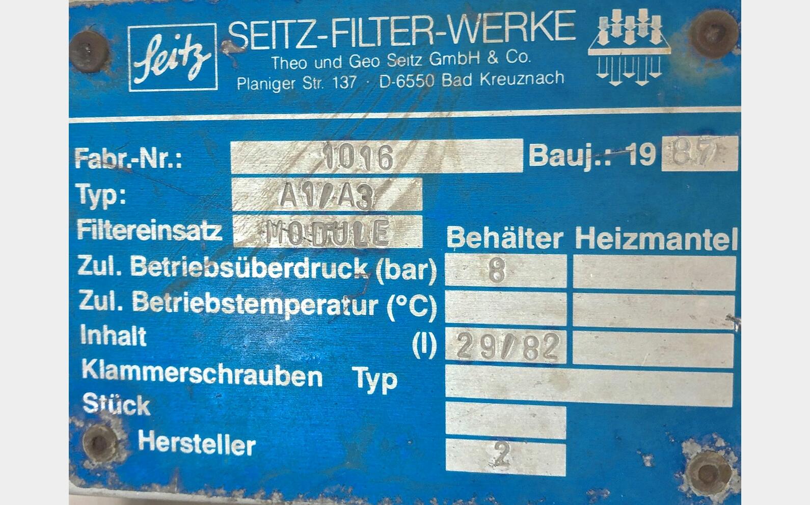 Palette de filtration SEITZ