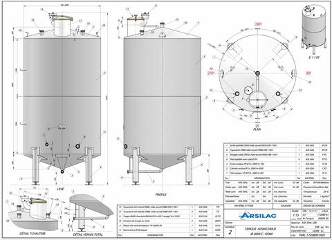 Cuve fermée sur pieds en INOX 304L - Volume : 10 200 litres