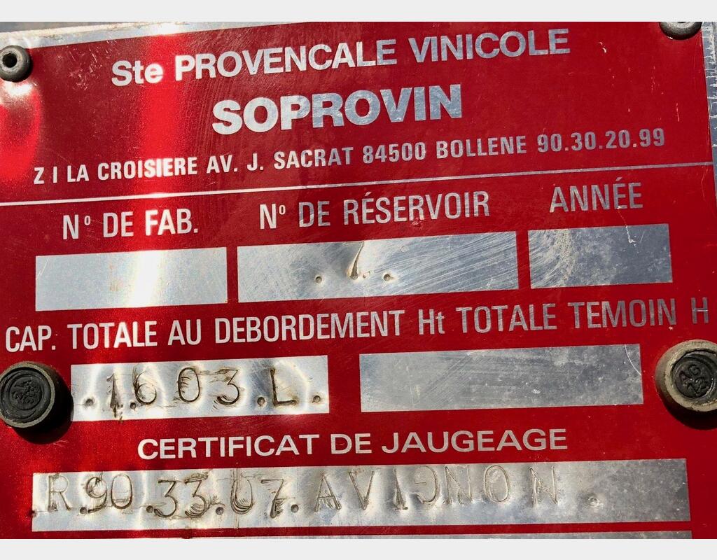Cuve de Stockage INOX  - 1600 Litres , SOPROVIN